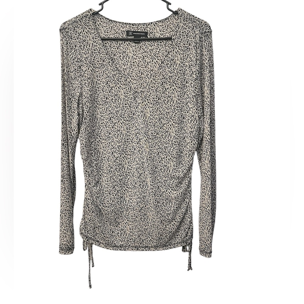 INC International Concepts Double Lined Long Sleeve Black and White Print Top L